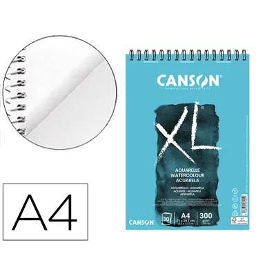CANSON Bloc Dibujo Acuarela Canson Xl Aquarelle Grano Fino DIN A4 Microperforado Espiral 21X29,7 CM 30 Hojas 300 GR/M2