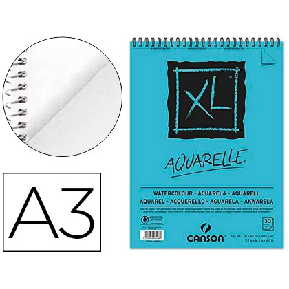Bloc Dibujo Acuarela Canson Xl Aquarelle Grano Fino DIN A3 Microperforado Espiral 29,7X42 CM 30 Hojas 300 GR/M2