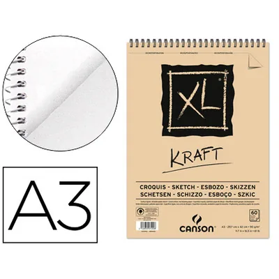CANSON Bloc Dibujo Esbozo Canson Xl Kraft DIN A3 Kraft Rayado Beige Espiral 29,7X42 CM 60 Hojas 90 G