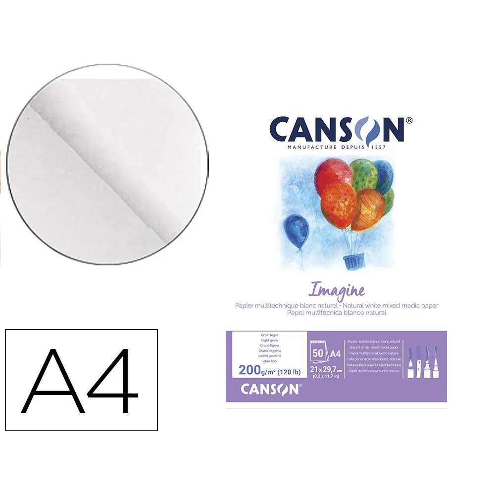 Bloc Dibujo Multitecnicas Canson Imagine DIN A4 Encolado Liso 21X29,7 CM 50 Hojas 200 GR/M2