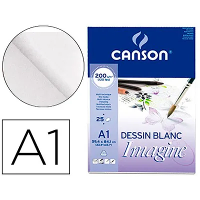 CANSON Bloc Dibujo Multitecnicas Canson Imagine DIN A1 Encolado Liso 59,4X84,1 CM 25 Hojas 200 GR/M2