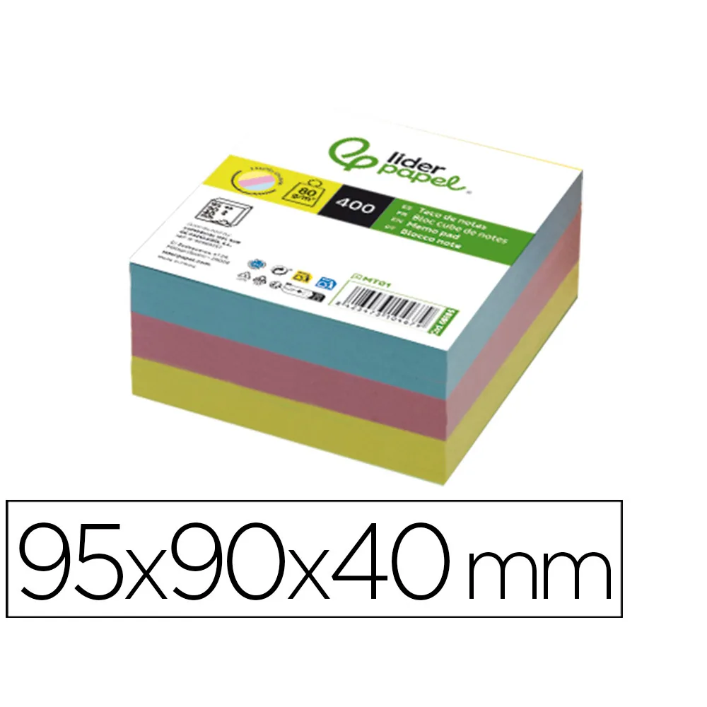 Taco Papel Liderpapel Sin Encolar Colores 400 Hojas 95X90X40 MM 80 G