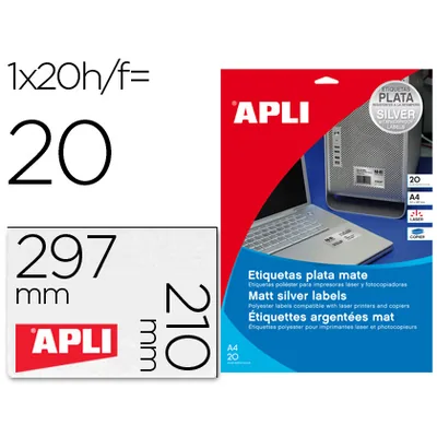 APLI Etiqueta Adhesiva Apli 10071 Metalizada 210X297 MM para Fotocopiadora Laser Caja 20 Hojas