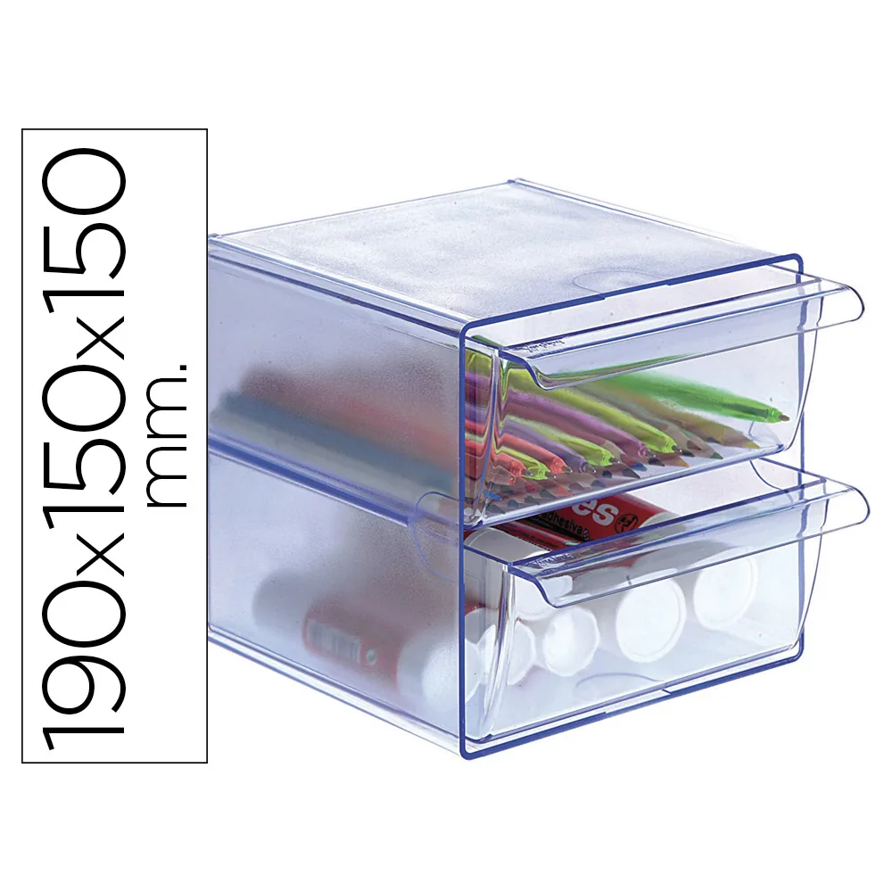 Archicubo Archivo 2000 2 Cajones Organizador Modular Plastico Azul Transparente 190X150X150 MM