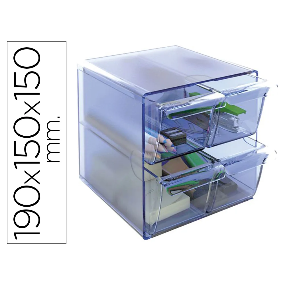 Archicubo Archivo 2000 4 Cajones Organizador Modular Plastico Azul Transparente 190X150X150 MM
