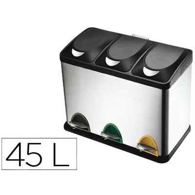 Q-CONNECT Papelera Contenedor Q-Connect Metalica con Tapadera de Plastico y Pedal 3 Depositos 45L 605X340X485 MM