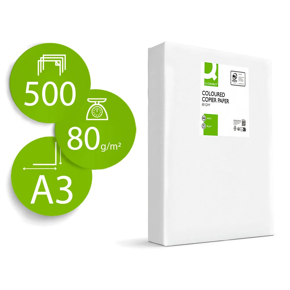 Papel Color Q-Connect DIN A3 80GR Naranja Neon Paquete de 500 Hojas
