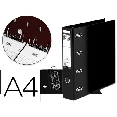 ELBA Archivador de Palanca Elba Carton Forrado DIN A4 Negro Lomo de 75 MM Rado con Doble Mecanismo