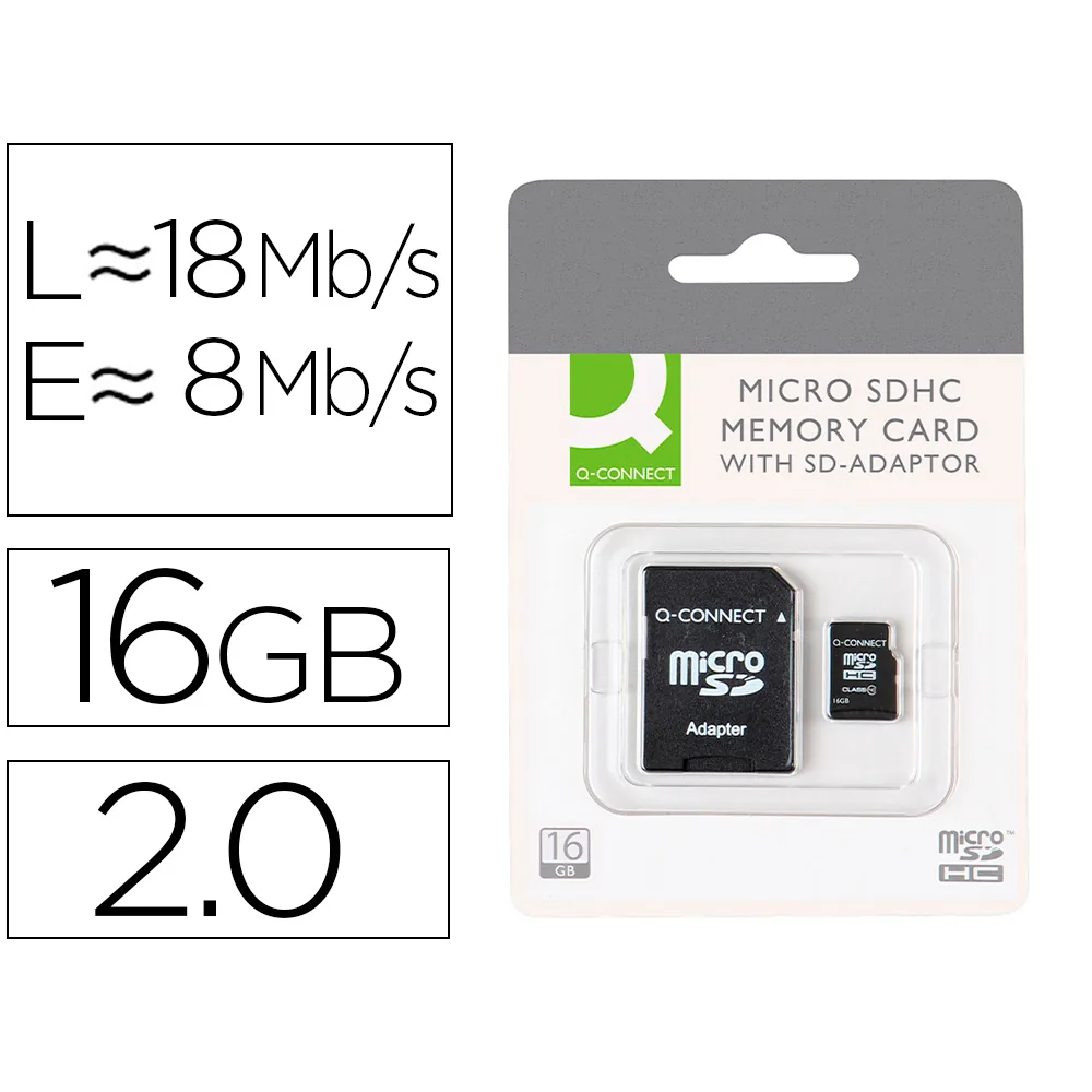 Memoria Sd Micro Q-Connect Flash 16 Gb Clase 6 con Adaptador