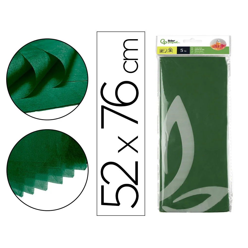 Papel Seda Liderpapel 52X76CM 18G/M2 Bolsa de 5 Hojas Verde Oscuro