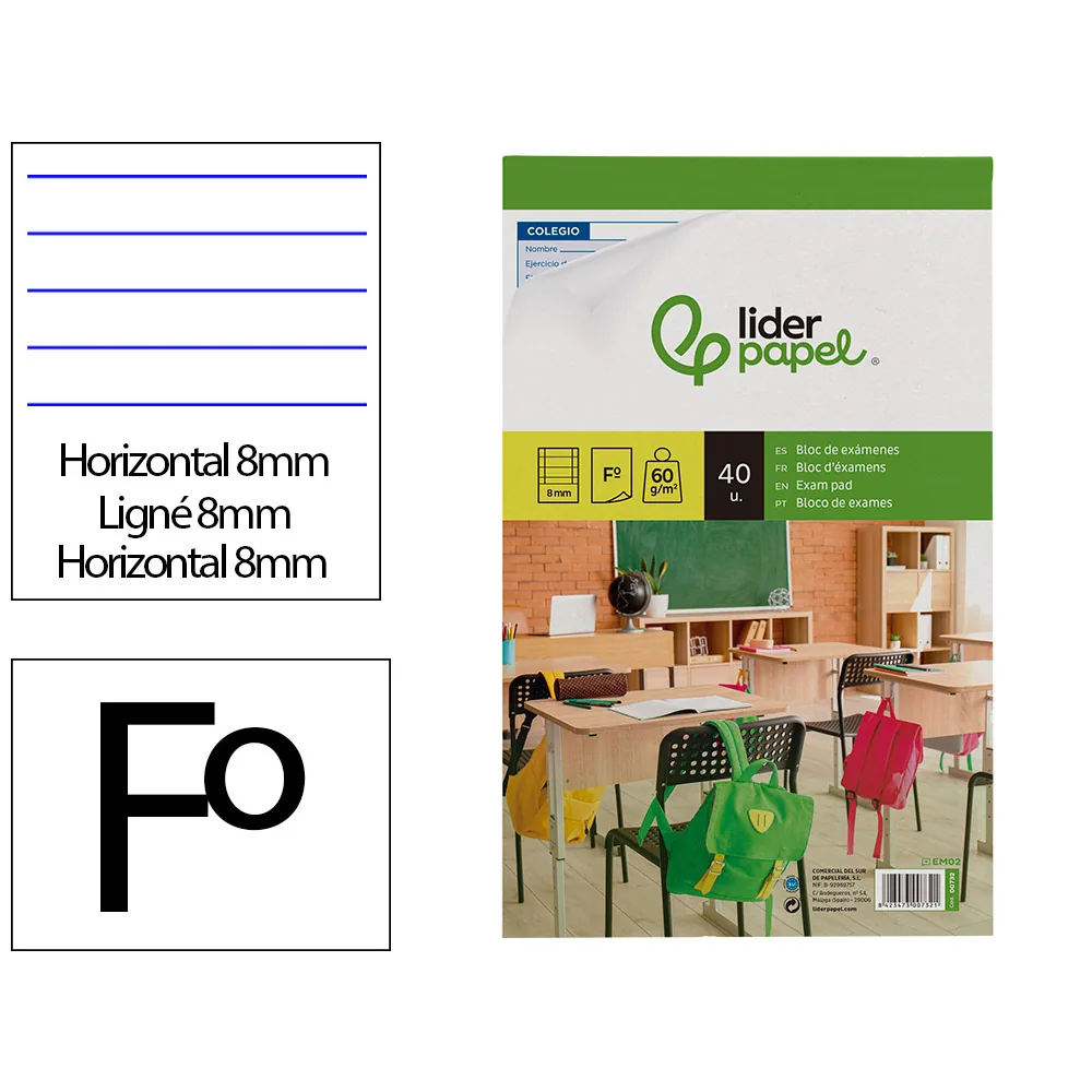 Bloc Examenes Liderpapel Horizontal Folio 40 Hojas 60 G