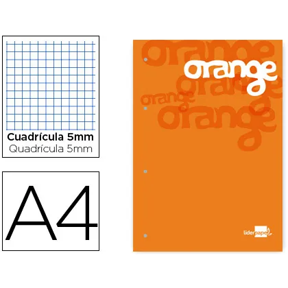 Bloc Encolado Liderpapel Cuadro 5 MM Naranja A4 NATURAL100 Hojas 100 G/M2