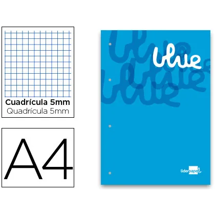 Bloc Encolado Liderpapel Cuadro 5 MM Azul A4 Natural 100 Hojas 100 G/M2