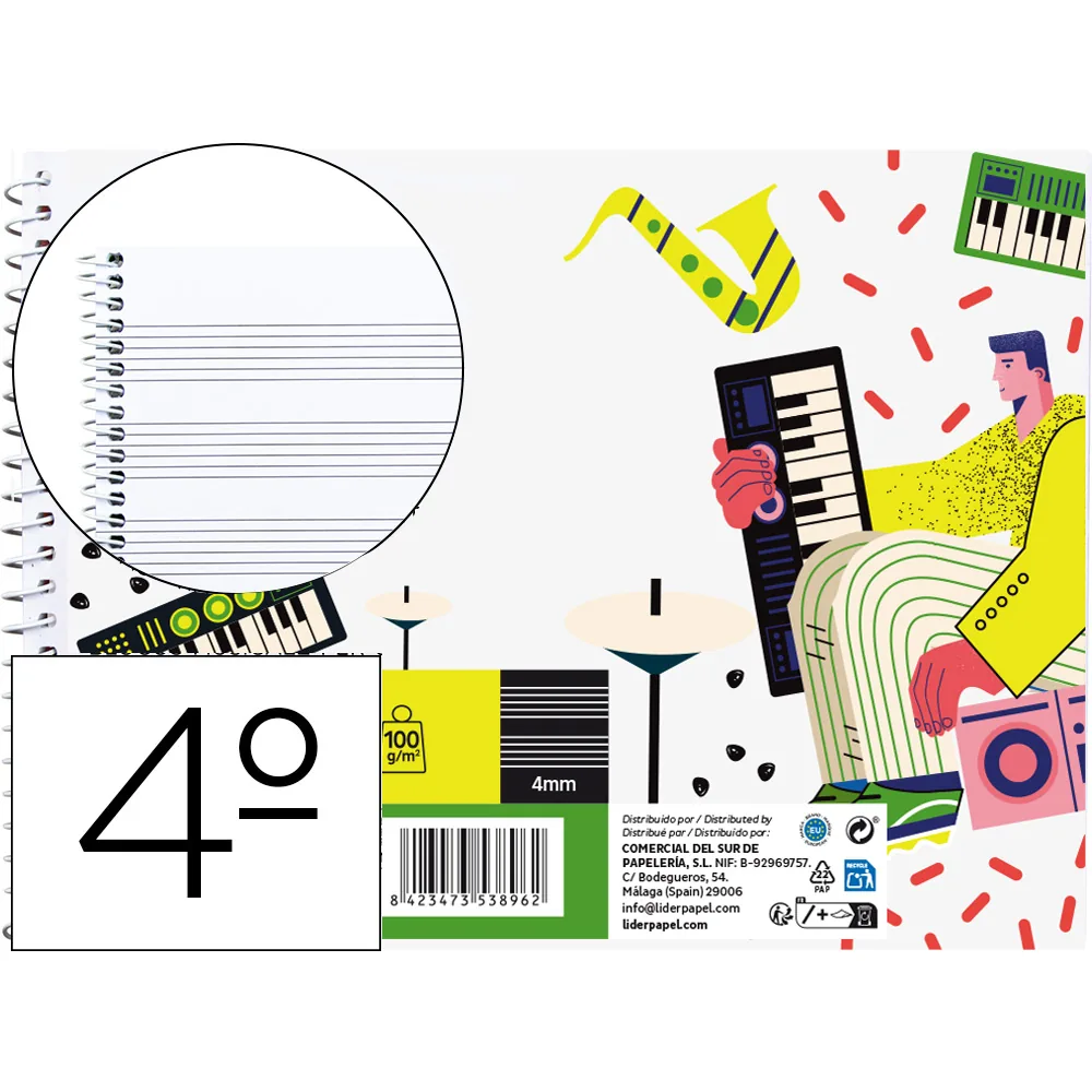 Bloc Musica Liderpapel para Guitarra Hexagrama 3 MM Cuarto 20 Hojas 100G/M2