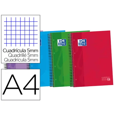 OXFORD Bloc Espiral Oxford Tapa Extradura Optik Paper Microperdin A4 120 H 50% Hojas Gratis Cuadros 5 MM con 3 Separadores