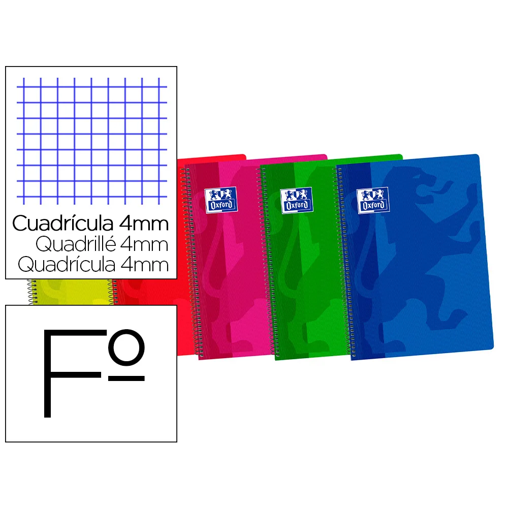 Bloc Espiral Oxford Tapa Plastico Optik Paper Folio 80 Hojas 90 GR Cuadros 4 MM