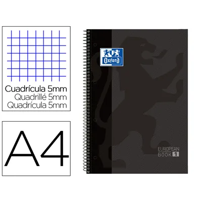 OXFORD Bloc Espiral Oxford European Book Tapa Extradura DIN A4 80 Hojas Cuadricula 5 MM Color Gris
