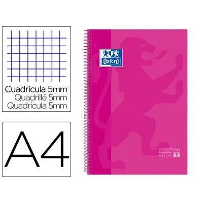 OXFORD Bloc Espiral Oxford European Book Tapa Extradura DIN A4 80 Hojas Cuadricula 5 MM Color Rosa