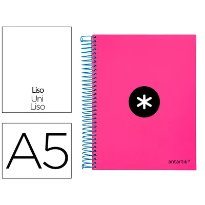 ANTARTIK Cuaderno Espiral A5 Micro Antartik Tapa Forrada 120H 90 GR Liso con Bandas 6 Taladros Color Rosa Fluor