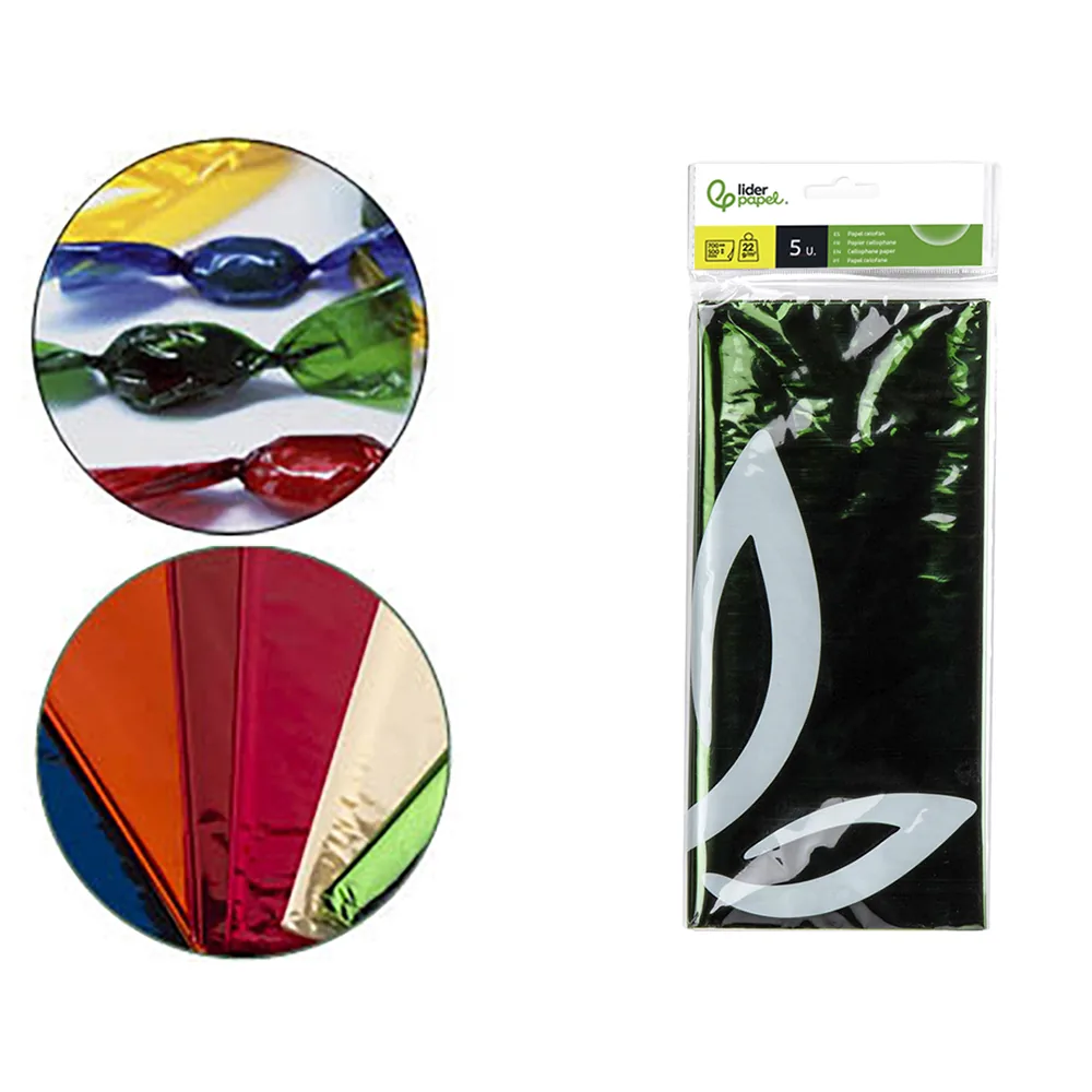 Papel Celofan Liderpapel 50X70 CM 22 G Bolsa de 5 Hojas Verde