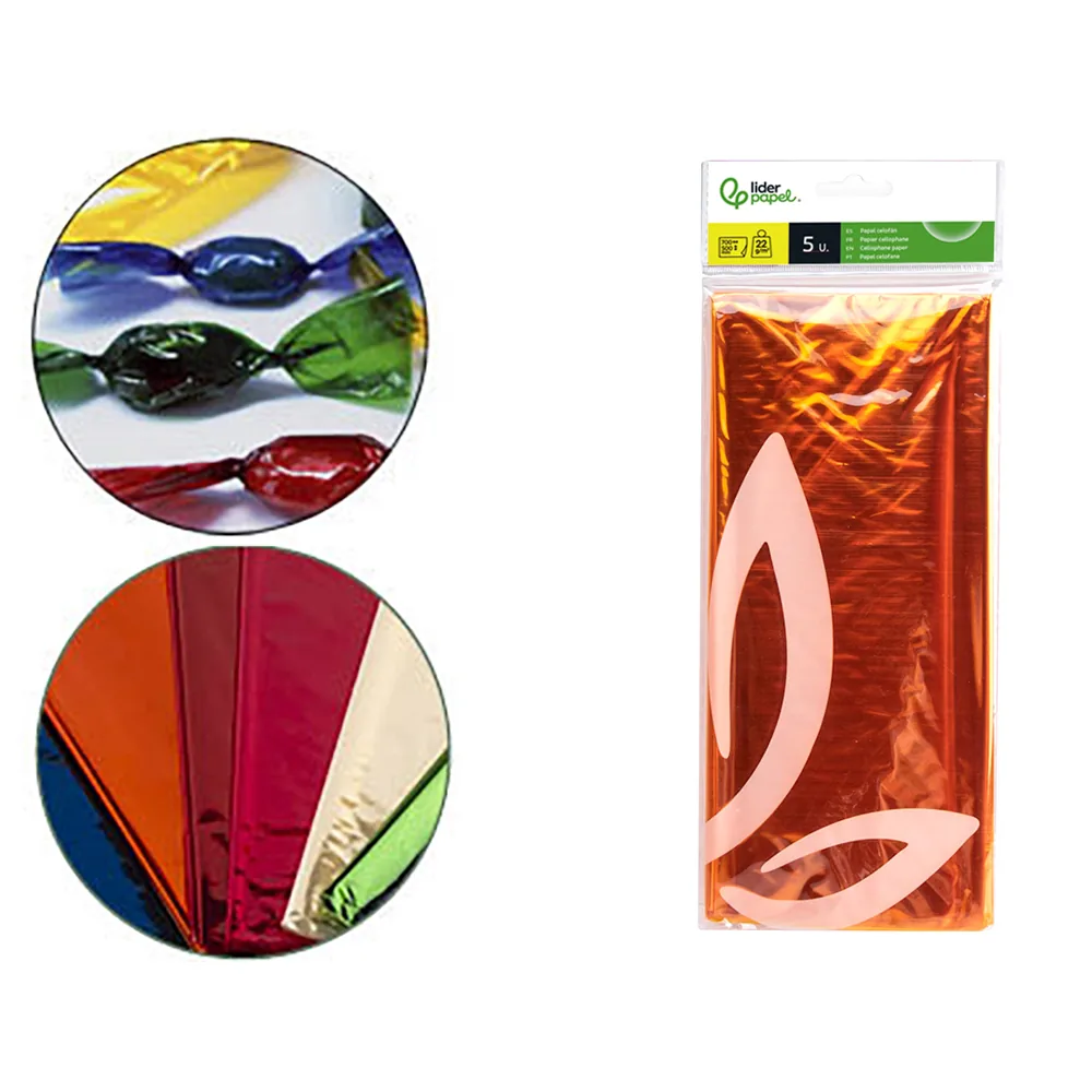 Papel Celofan Liderpapel 50X70 CM 22 G Bolsa de 5 Hojas Amarillo