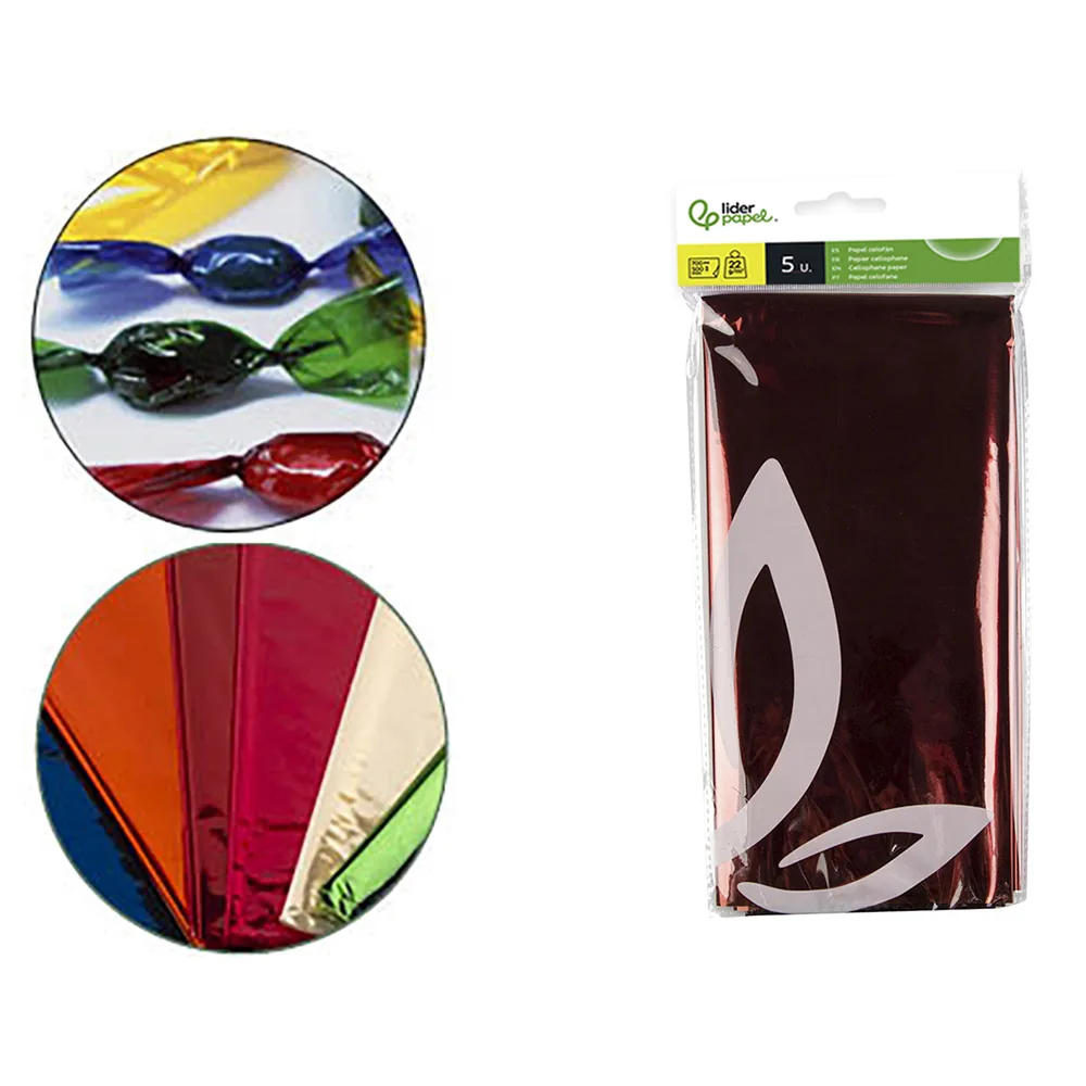 Papel Celofan Liderpapel 50X70 CM 22 G Bolsa de 5 Hojas Colores Surtidos
