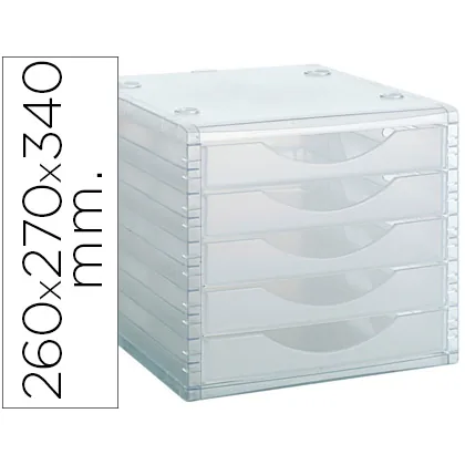 Fichero Cajones de Sobremesa Archivo 2000 260X270X340 MM Apilables 5 Cajones Transparente Translucido