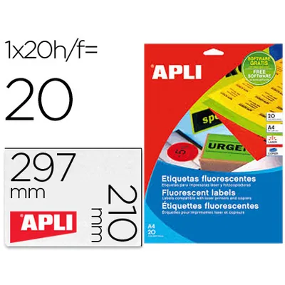 APLI Etiqueta Adhesiva Apli 02881 210X297 MM para Fotocopiadora Laser Caja con 20 Hojas DIN A4 Verde