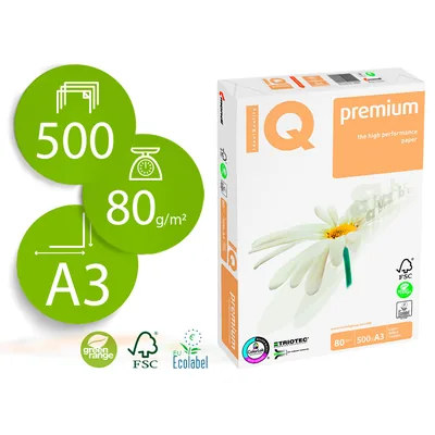 IQ PREMIUM Papel Fotocopiadora Iq Premium DIN A3 80 Gramos Paquete de 500 Hojas