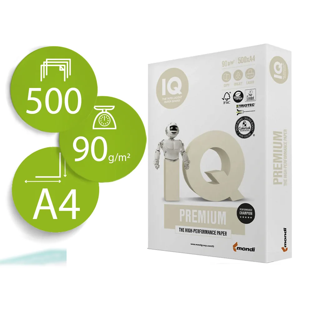 Papel Fotocopiadora Iq Premium DIN A4 90 Gramos Paquete de 500 Hojas