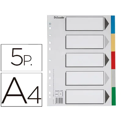ESSELTE Separador Esselte Plastico Juego de 5 Separadores DIN A4 con 5 Colores Multitaladro