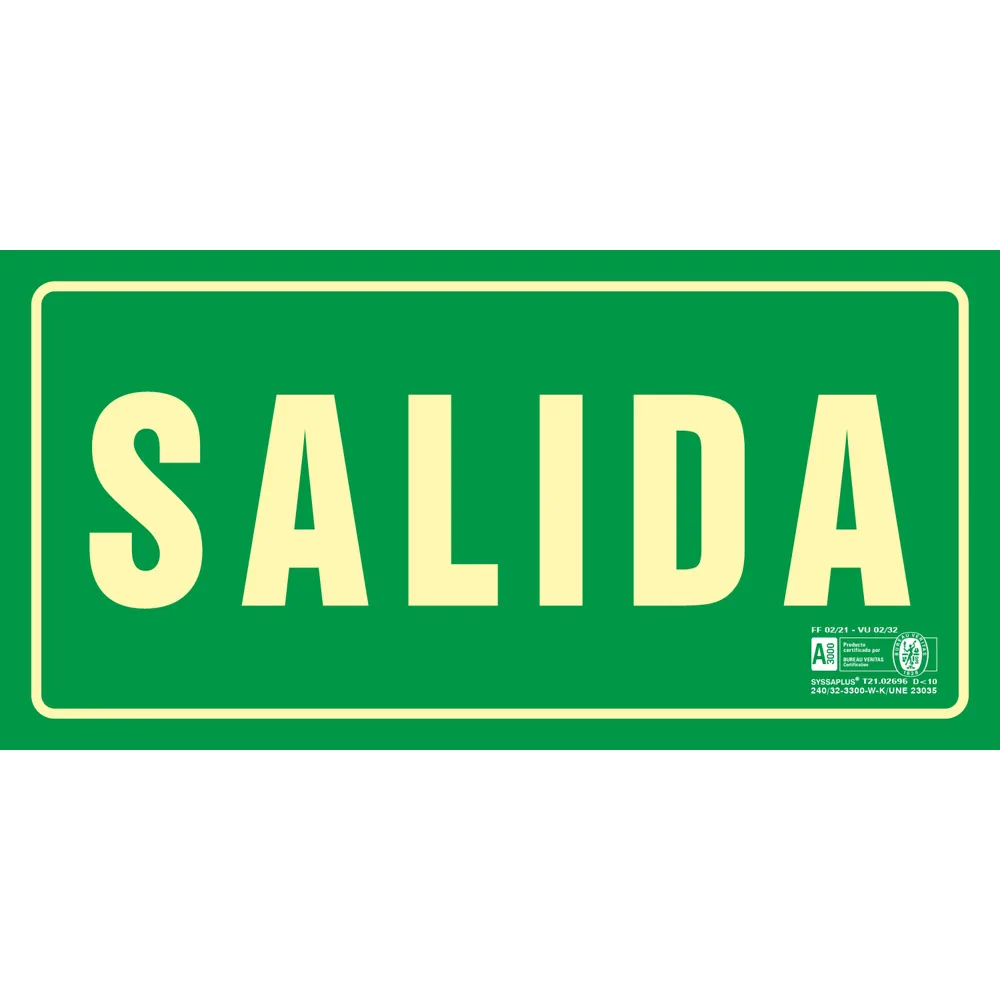 Pictograma Syssa Señal de Salida en Pvc Fotoluminiscente 320X160 MM