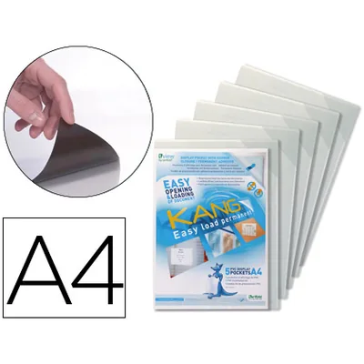DJOIS Funda de Presentacion Djois Adhesiva Permanente Rigida y Anti Reflejo DIN A4 Pack 5 Unidades