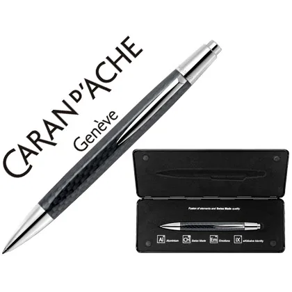 Boligrafo Caran D'ache Alchemix Cuerpo Fibra de Carbono Adornos Cromados Brillante con Estuche Punta