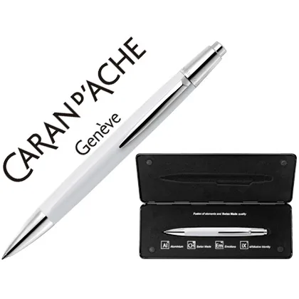 Boligrafo Caran D'ache Alchemix Cuerpo Laca Blanca Adornos Cromados Brillante con Estuche Punta Media