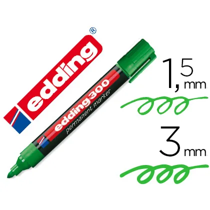 Rotulador Edding Marcador Permanente 300 Verde Punta Redonda 1,5-3 MM Recargable