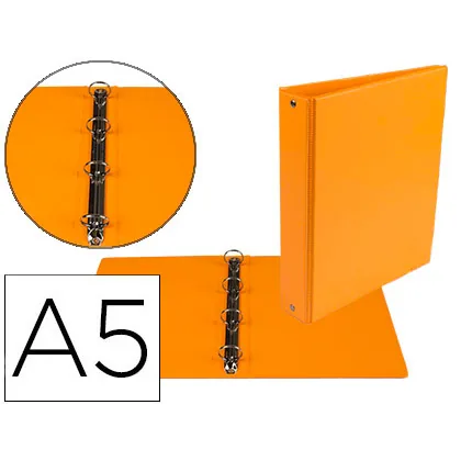 Carpeta de 4 Anillas 25 MM Redondas Liderpapel A5 Carton Forrado Pvc Naranja
