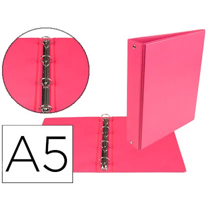 Carpeta de 4 Anillas 25 MM Redondas Liderpapel A5 Carton Forrado Pvc Fucsia
