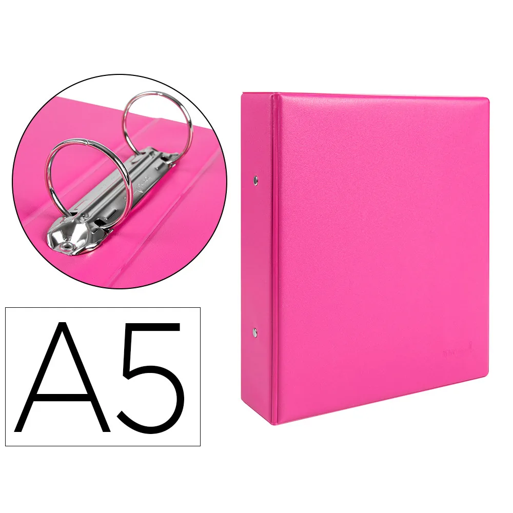 Carpeta de 2 Anillas 40 MM Redondas Liderpapel A5 Carton Forrado Pvc Fucsia