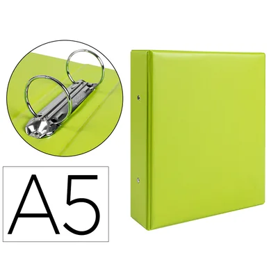 DAS Carpeta de 2 Anillas 40 MM Redondas Liderpapel A5 Carton Forrado Pvc Verde