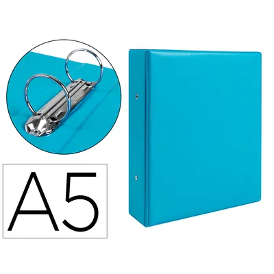 DAS Carpeta de 2 Anillas 40 MM Redondas Liderpapel A5 Carton Forrado Pvc Azul