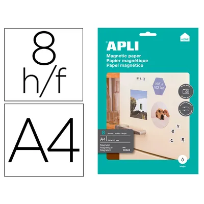 APLI Papel Magnetico Apli Blanco DIN A4 para Impresoras Inkjet Paquete de 8 Hojas