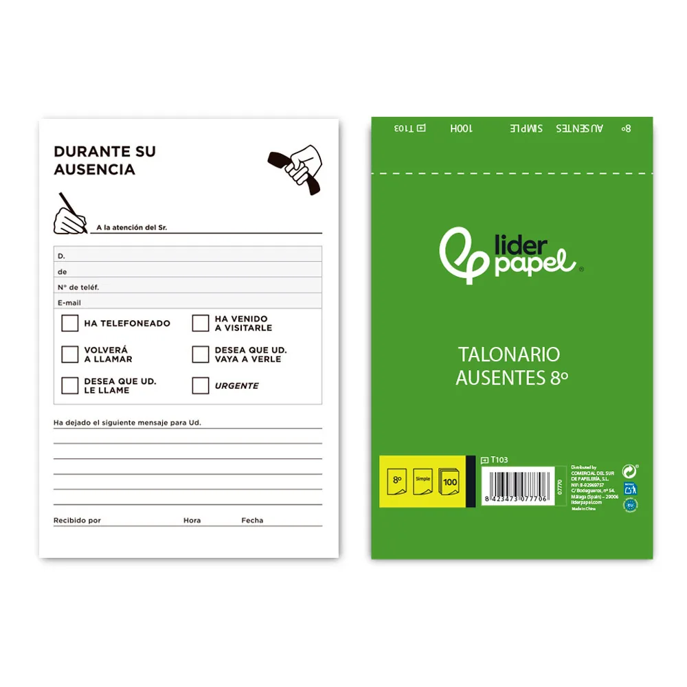 Talonario Liderpapel Ausentes Octavo Original 103