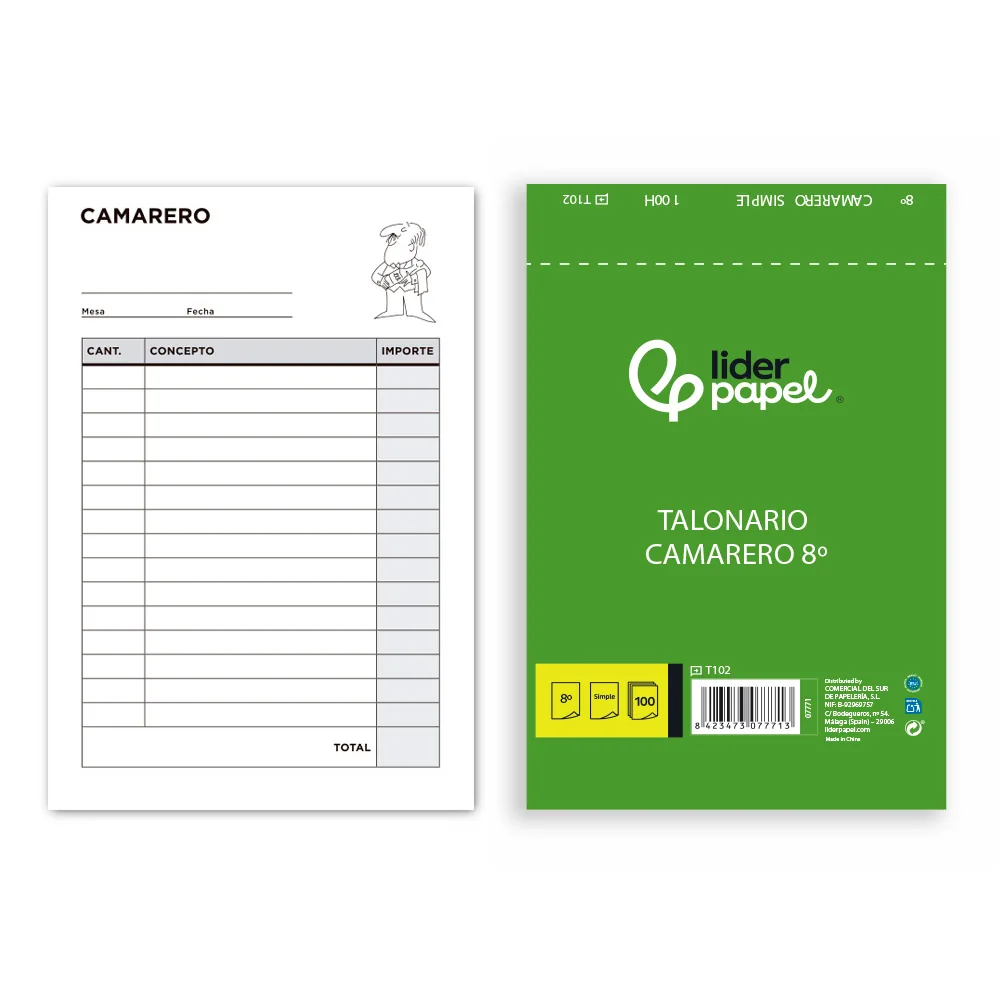 Talonario Liderpapel Camarero Octavo Sin Iva 102