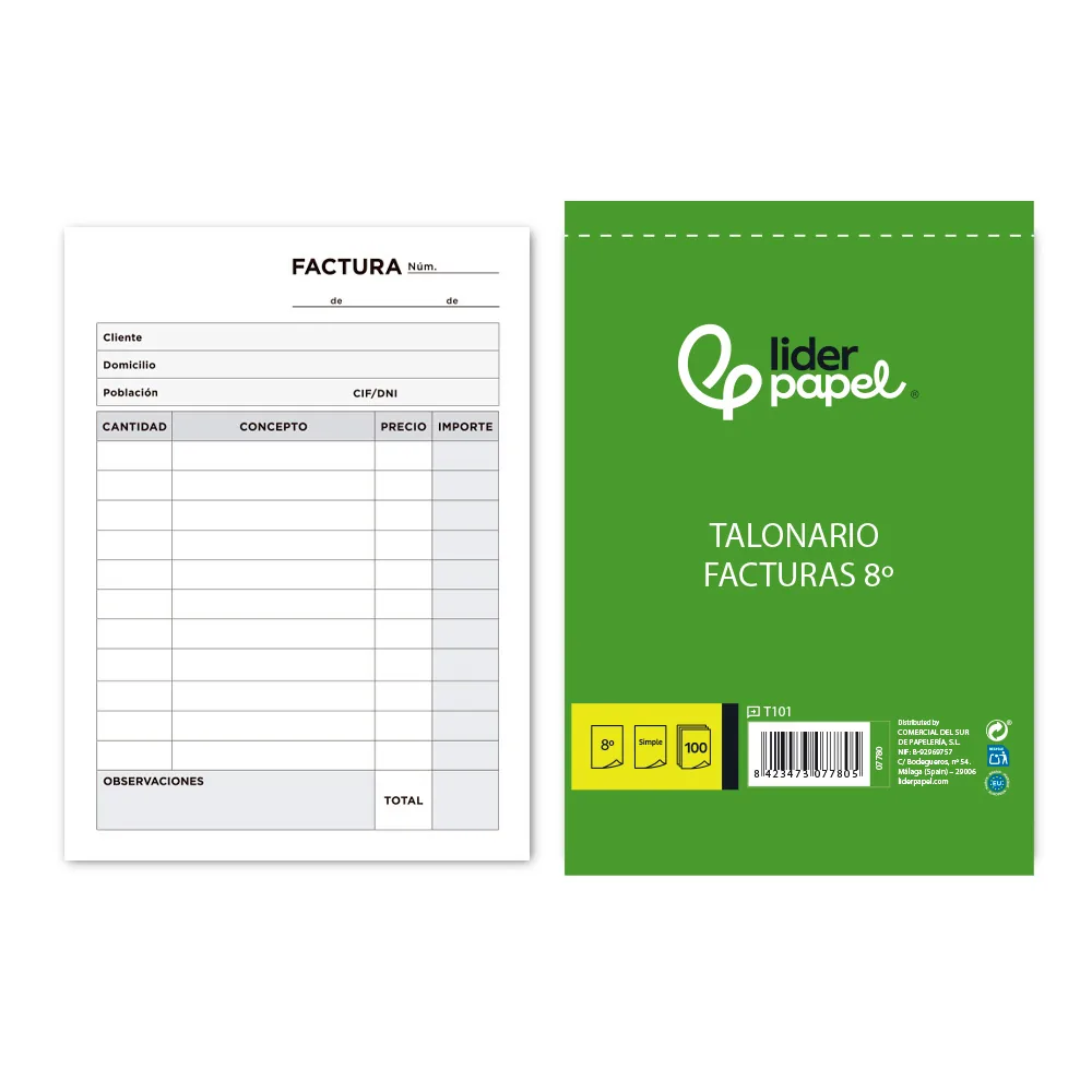 Talonario Liderpapel Facturas Octavo -sin Iva- 101