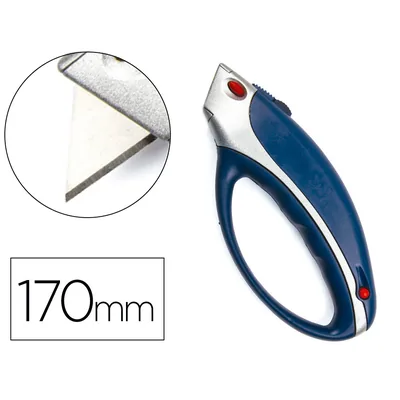 Q-CONNECT Cuter Q-Connect XS6200 Metalico Ancho Azul y Gris con Mango de Plastico y Compartimento para Cuchillas