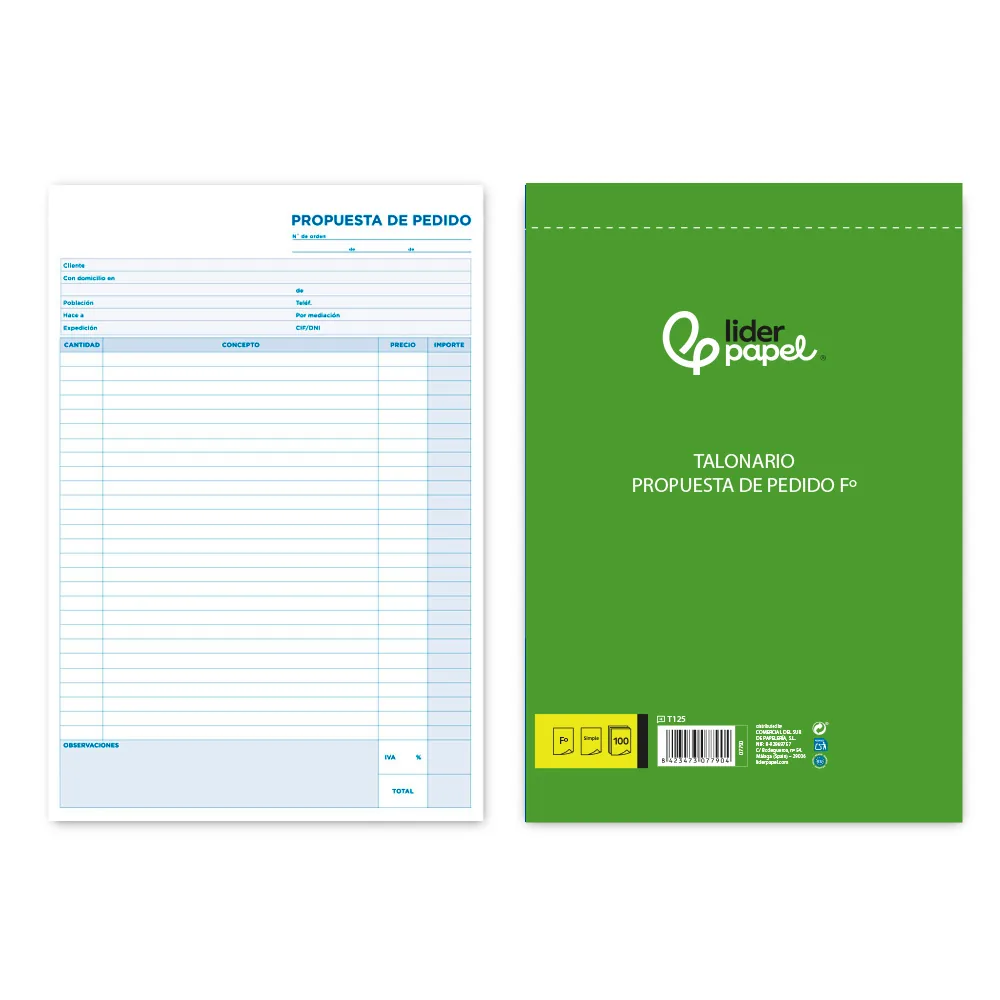 Talonario Liderpapel Pedidos Folio Original 125