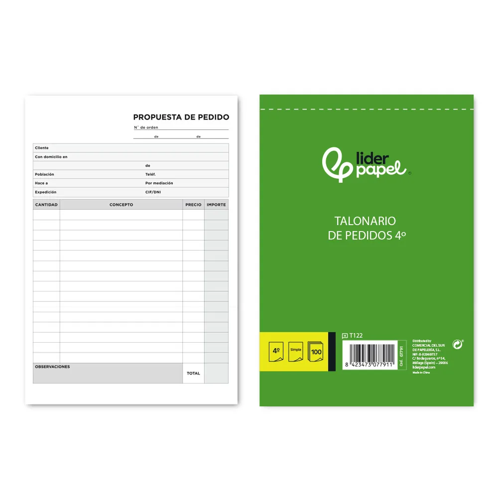Talonario Liderpapel Pedidos Cuarto Original 122