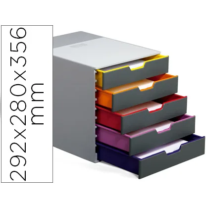 Fichero Cajones de Sobremesa Durable Varicolor Apilables 5 Cajones Plastico 292X280X356 MM