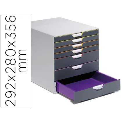 Fichero Cajones de Sobremesa Durable Varicolor Apilables 7 Cajones Plastico 292X280X356 MM